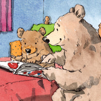 Bear and Cub reading, giclee print 8 x 10 inches